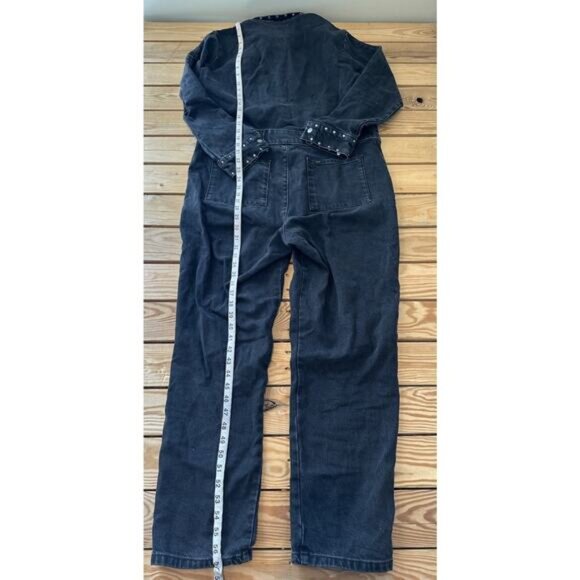 Lee Union-Alls Studded Denim Jumpsuit Size Large Women's Black Zip/Snap Front - Picture 6 of 10